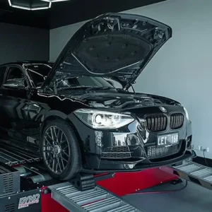 a black car with its hood open