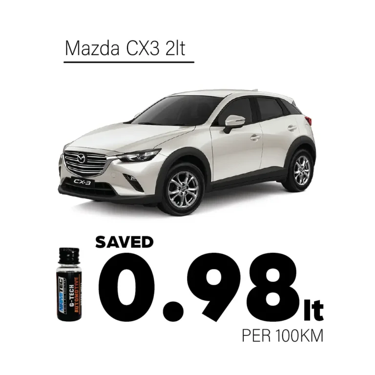 a white car with black text and a bottle